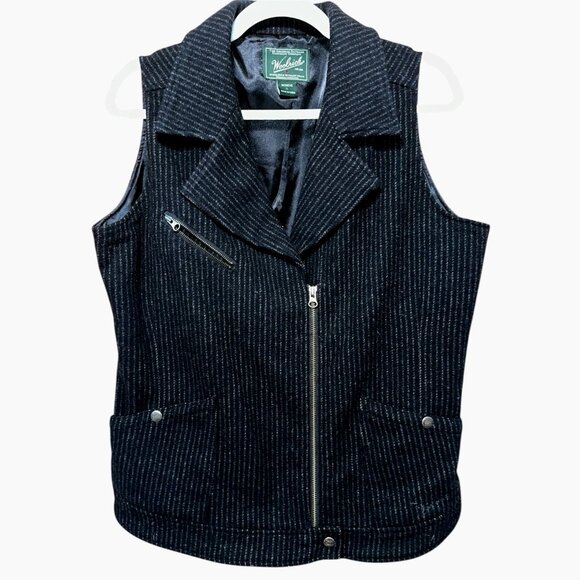 Woolrich Womens Ryder Wool Blend Vest Sz L Pinstripe Zip Cabincore Quiet Luxury - Picture 1 of 7